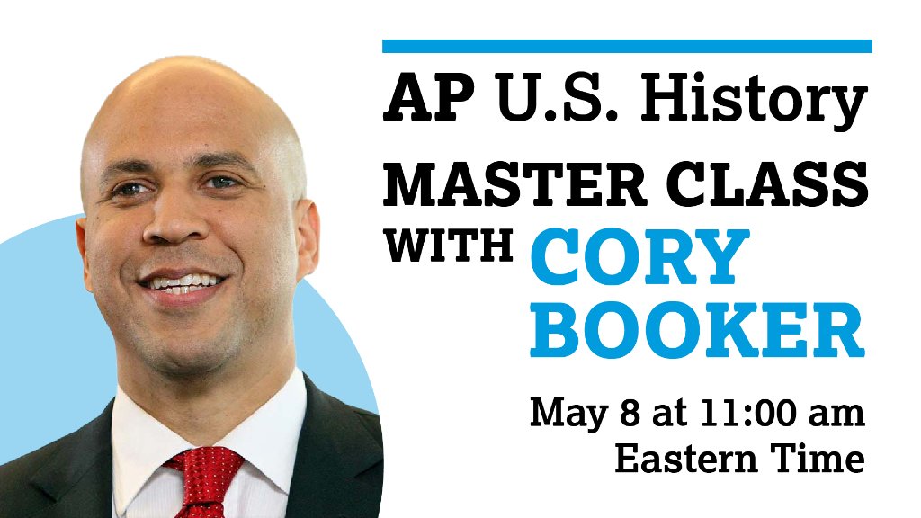 APforStudents's tweet image. Senator @CoryBooker is joining today&apos;s #APUSH lesson!

Join his #APMasterClass beginning at 11 am ET: youtu.be/xH17ifJl3G4.