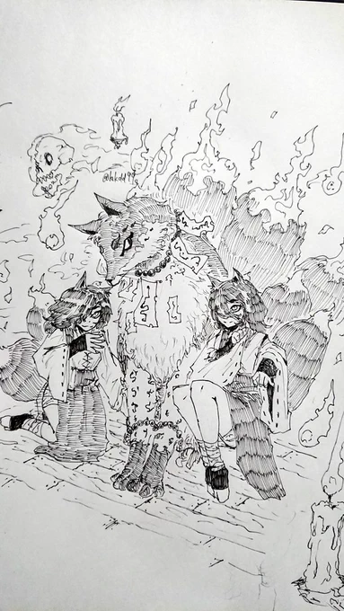 #人外版深夜の真剣お絵描き60分一本勝負
お題 妖狐 