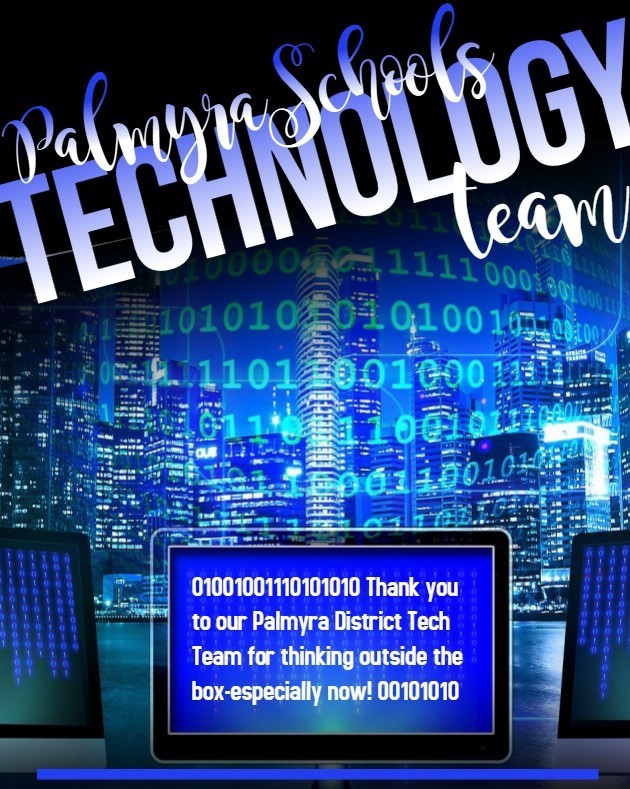 lsaboPHS's tweet photo. Appreciation Week props go out to our amazing TECH TEAM! Without them, we would not have been able to jump so quickly to remote learning! All year long, they keep our systems running &amp; this year has certainly been a major challenge! #PalmyraProud #PalmyraStrong #techtastic https://t.co/XLJEUSzynX