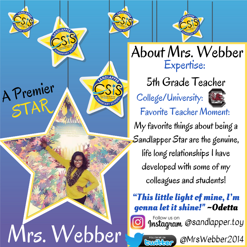 SEstarsR2's tweet photo. A Premier STAR is a faculty member @SEstarsR2! To close out Teacher Appreciation Week, today's featured STAR is Mrs. Webber, our fabolous, energetic, and dynamic Teacher of the Year! Find out more about her below!  #PremierStar #PremierStartsHere  #weloveourteachers https://t.co/CdYgGE0dji