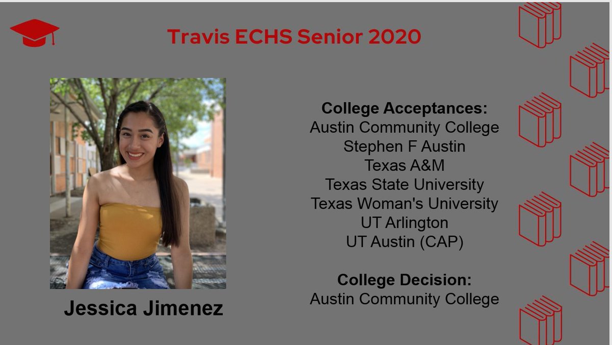 rebelreadyTR's tweet photo. Congrats to @TravisRebels and @WBTravisECHS Senior @jessicajimenex ! Thanks to @AdviseTXUT . @accdistrict will gain an awesome student. #GoCenterGoPlaces #AdviseTexas #GenTX #AISDProud #RebelsCelebration2020 https://t.co/Cyc5MtkSLo