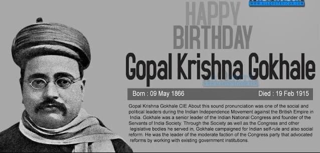 venkateshIND's tweet photo. #Day130Challenge #FreedomFighterBirthdays #ROAMapp #366Challenges2020

Celebrating Freedom Fighters Birthdays.

Like. Share.

Gopal Krishna Gokhale was born on 9 May 1866 in Kotluk village of Guhagar taluka in Ratnagiri district, in present-day Maharashtra in a Brahmin family. https://t.co/kFKyxrc5TR