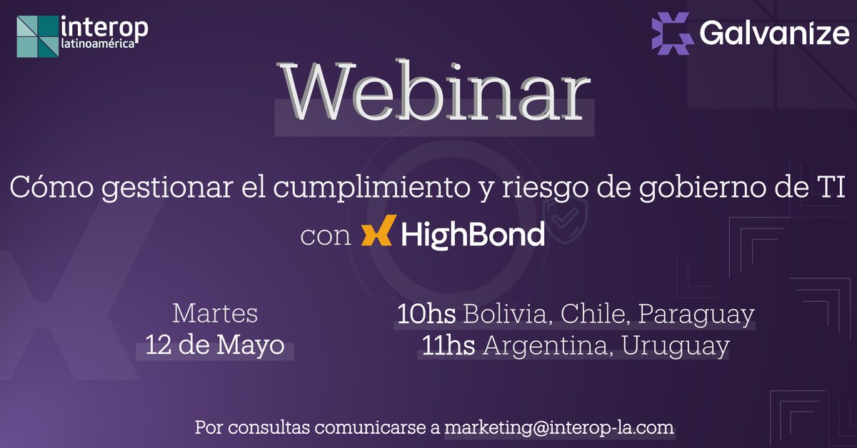 InteropLATAM's tweet photo. 📌 Próximo martes #WEBINAR gratuito ¡en español!
Gobierno de TI con Galvanize.
Inscripciones aquí 👉 https://t.co/WCbw4NyUDI
#riesgos #gestión #mequedoencasa #TI #cumplimiento #controlinterno #GRC #highbond #wegalvanize https://t.co/RNSwwDPZD3