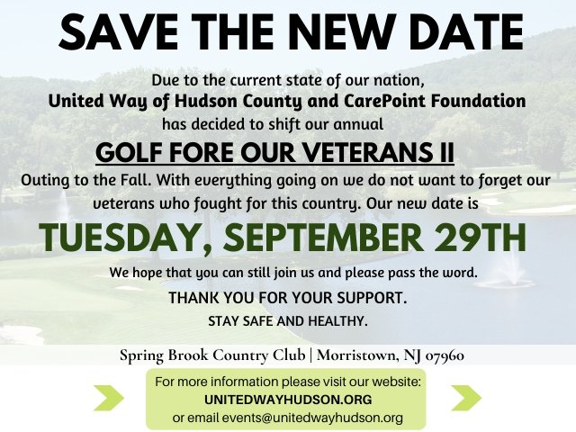 Save the New Date! 📅 
During this tough time we cannot forget our veterans ⛳GOLF FORE OUR VETERANS II ⛳has been postpone.  We hope that you can still join us on Tuesday, September 29th and pass the word.