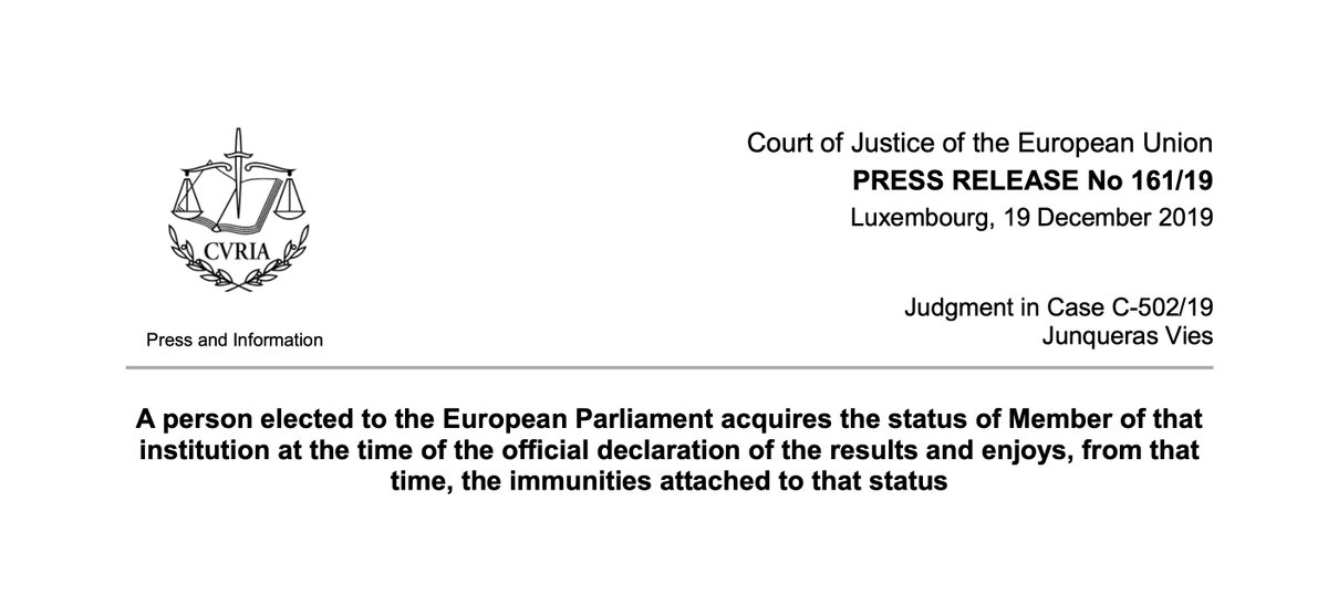 ecasajoana's tweet photo. @EUCourtPress On the occasion of #EuropeDay, I #AskCuria2020: Why is #Spain's Supreme Court allowed to make fun of the #ECJ and your ruling #C502/19 of 19th Dec 2019? You declared MEP @Junqueras' immunity. And yet, he's still a #politicalprisoner. Shameful and scandalous. https://t.co/tlURAnZa4Q