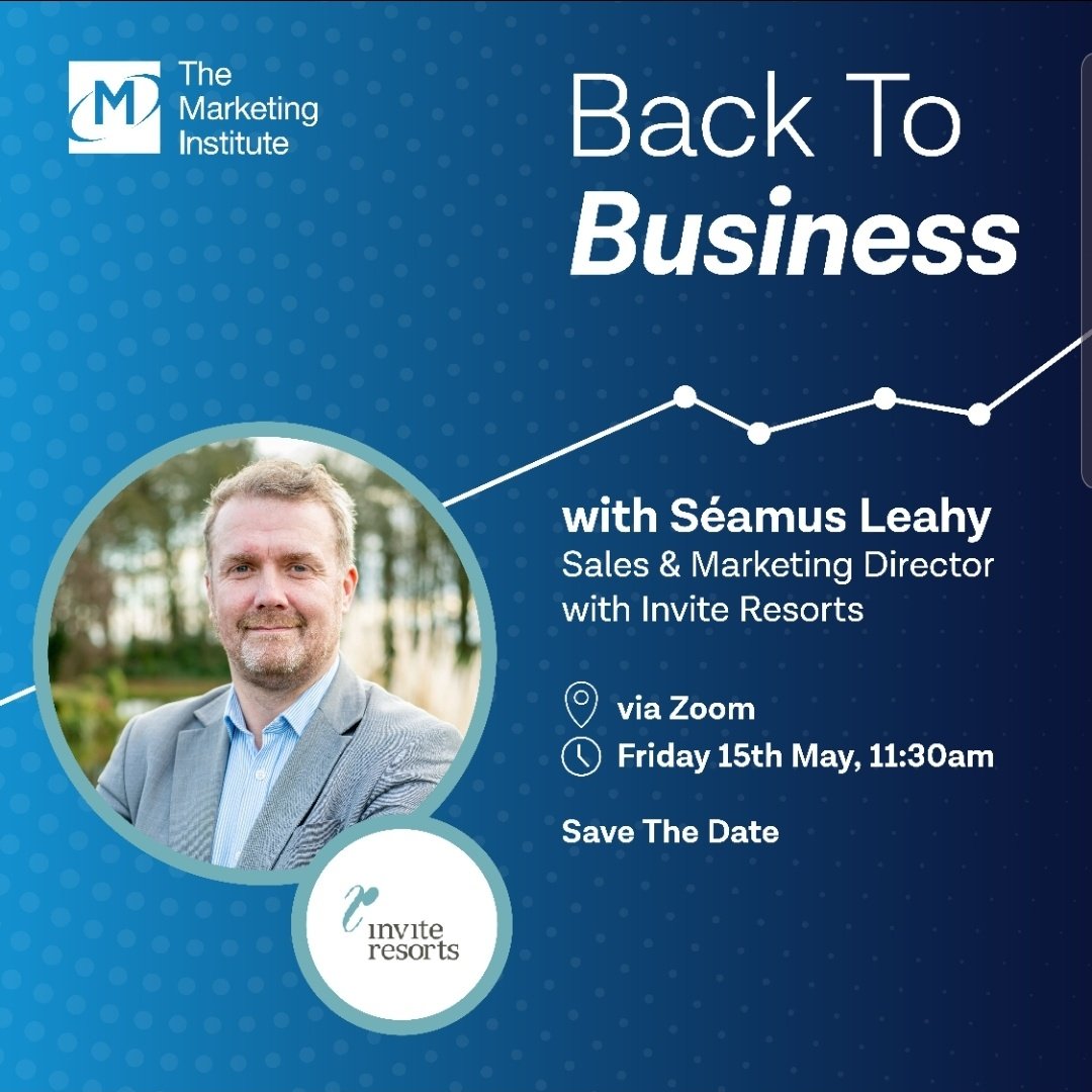 miicork's tweet photo. Save The Date! Fri 15th May, 11.30am join Séamus Leahy of @InviteResorts as he shares his advice on getting Back To Business. Covering topics such as supports available, funding, operational considerations &amp; marketing advice, this session is not to be missed. Zoom link to follow https://t.co/kYzpRYjWqf