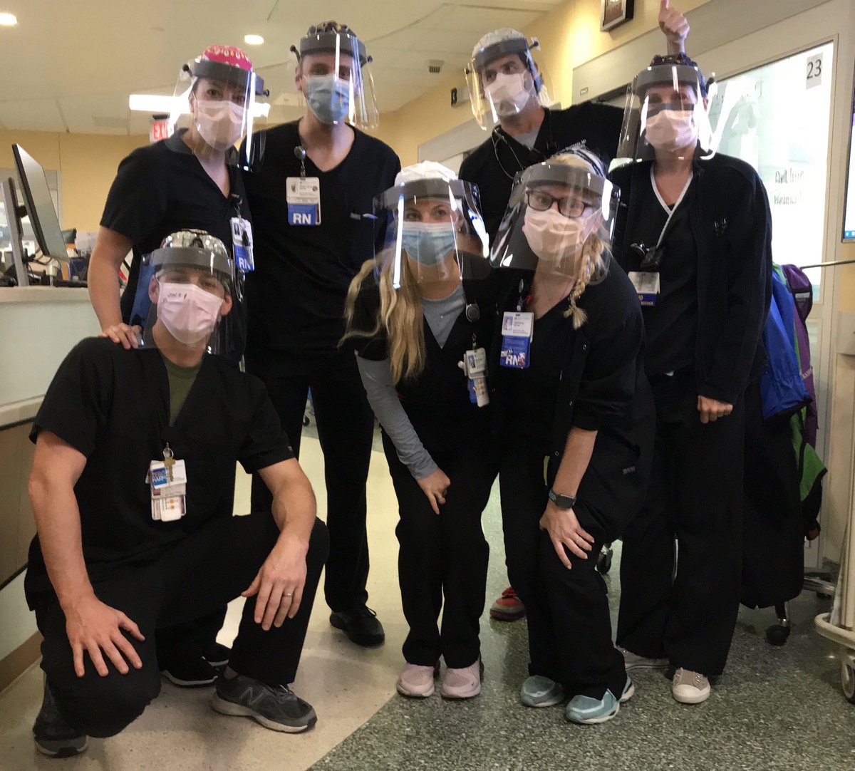 CoachToop's tweet photo. #USMMAFootball Baylor University Medical Center ER Team Dallas TX with protective shields sent. Have to keep my future daughter-in-law safe @HuntNewt19. Frontline workers & frontline Heroes! #BaylorNurses #TXTuff #SavingLives #ServiceBeforeSelf #BeatCovid #NewToop #OnIt #Zinging https://t.co/oBqgOM2Vx7