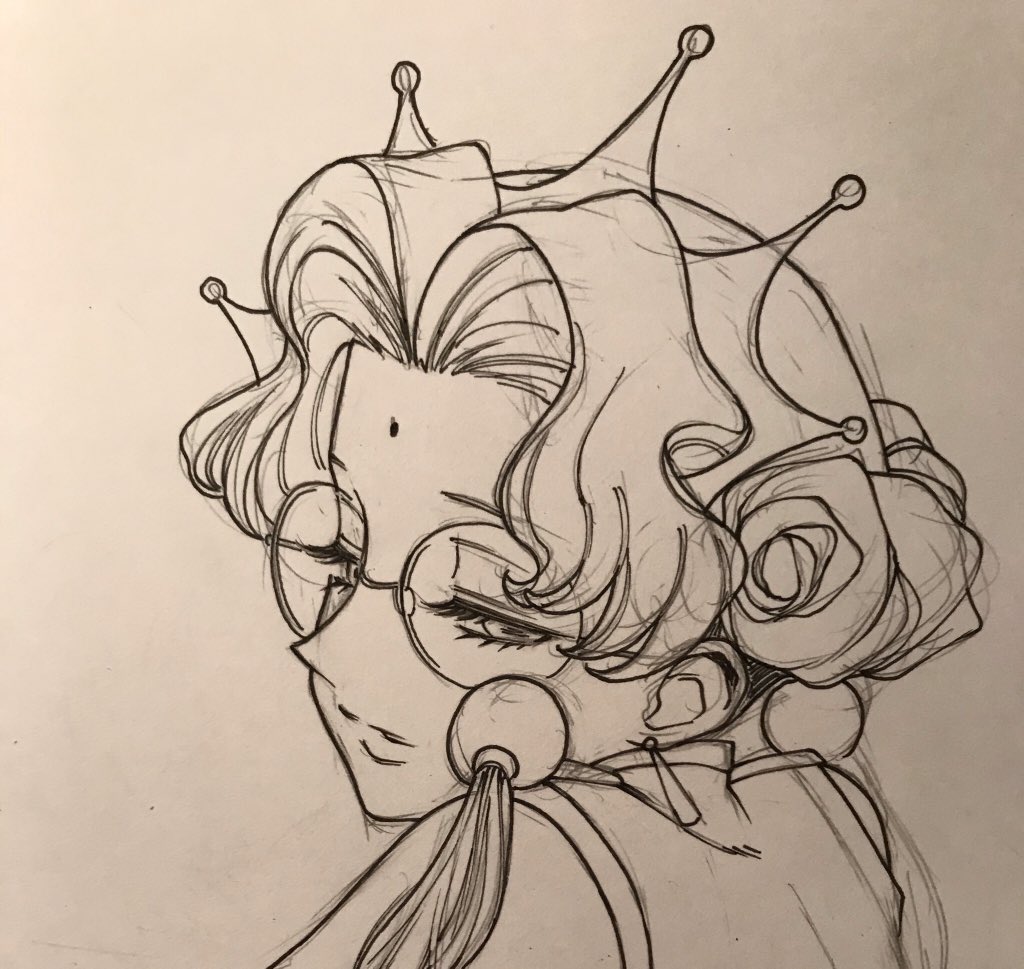 描いてみて分かったけどアンシーの髪のロールは薔薇モチーフなんやな 