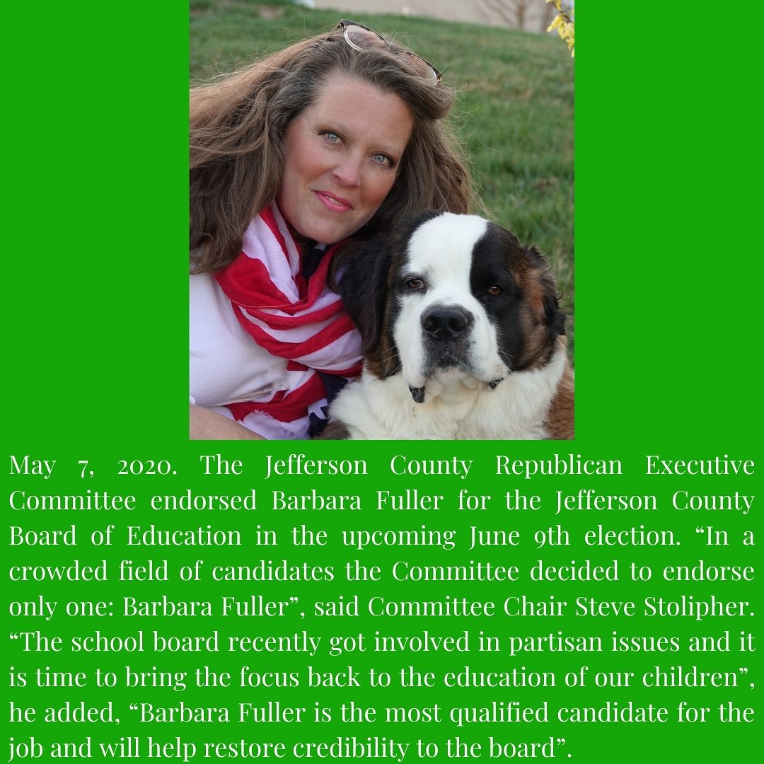 JCWVGOP's tweet photo. The Jefferson County Republican Executive Committee has endorsed Barbara Fuller  for Board of Education. https://t.co/80RQ0IsbwF