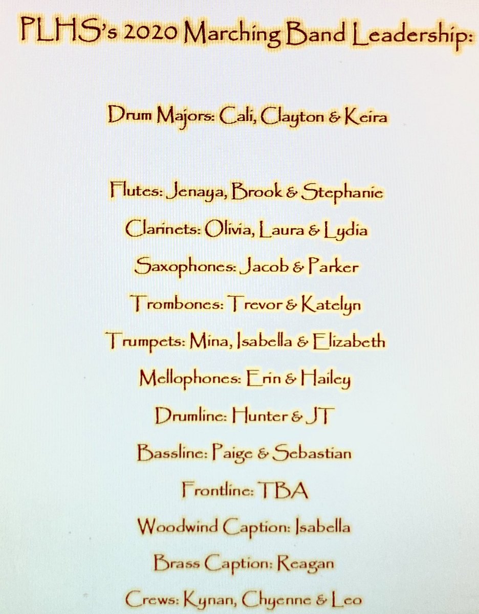 Congratulations to the PLHS band leadership for the 2020 season! @PLHS_BASSLINE <a href="/plMonarchBands/">PL Monarch Bands</a>