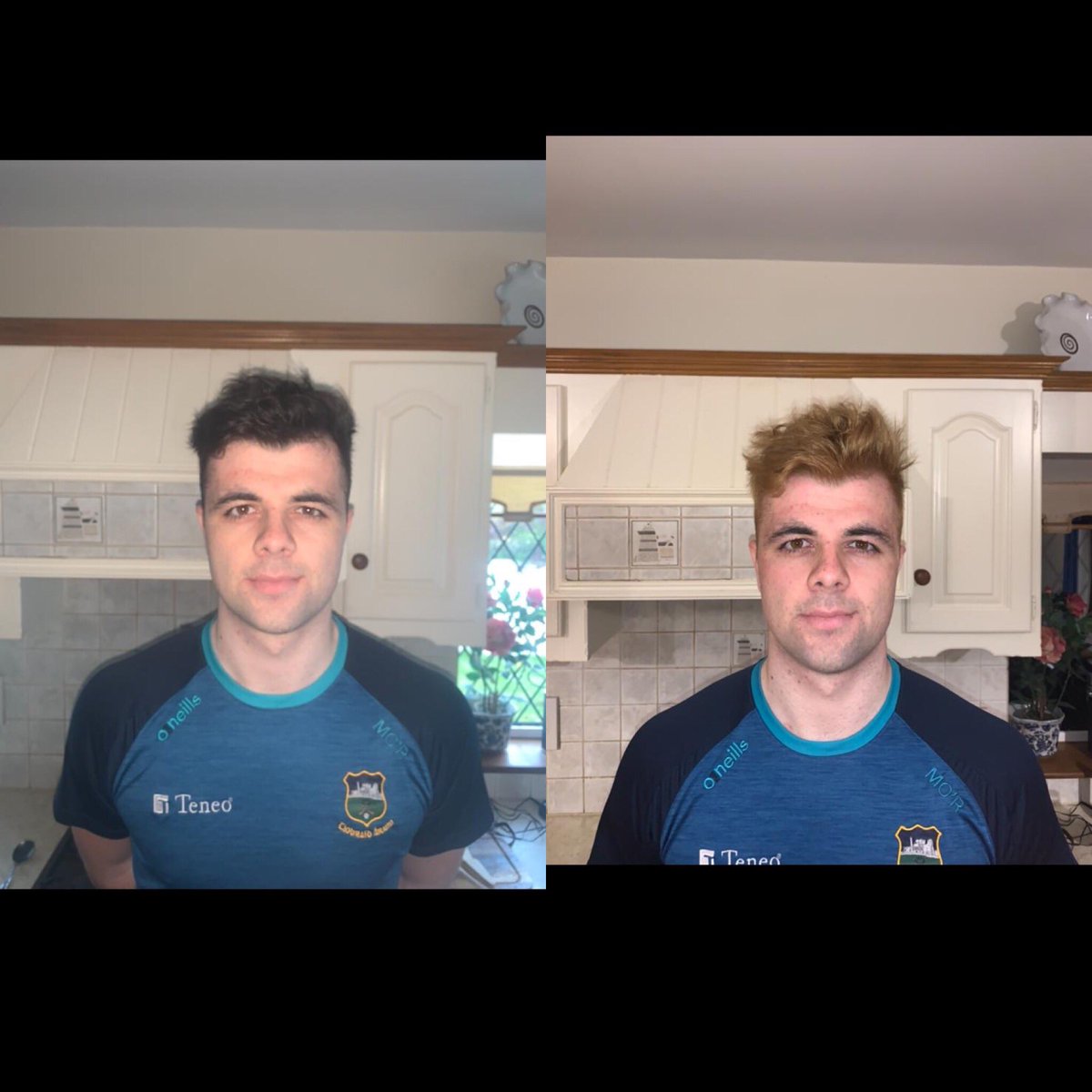 TipperaryGAA's tweet photo. @MikeyOReilly1 from @CommercialsGAA dyed his hair this evening. To donate click here https://t.co/sLaFHe12zc https://t.co/cnYyVlykt6