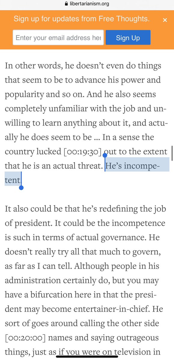 11. Ok, next up is CATO’s John Samples. Phew, at least he won’t have the same hardened views.Nope. Thinks people voted for Trump b/c, like the Flight 93 passengers on 9/11, they thought they were going to die anyways. Removing “incompetent” Trump “may well be justified”