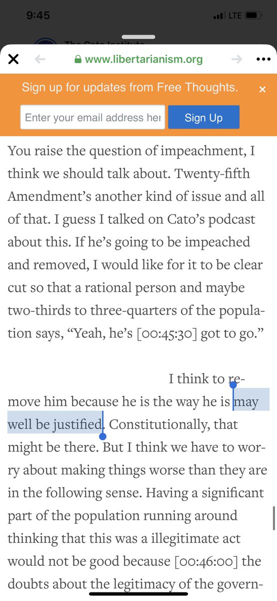 11. Ok, next up is CATO’s John Samples. Phew, at least he won’t have the same hardened views.Nope. Thinks people voted for Trump b/c, like the Flight 93 passengers on 9/11, they thought they were going to die anyways. Removing “incompetent” Trump “may well be justified”