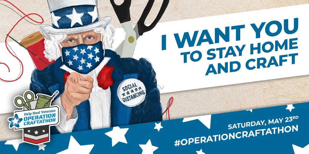 Join <a href="/HHVets/">HelpHealVeterans</a>, #veterans and #crafters from across the country for a live, virtual craftathon on Sat, 5/23. We are giving away free #craft kits to the first 500 people who RSVP at bit.ly/3fCCV2D by 5/13. Good luck #OperationCraftathon recruits! ✂️🧵😷