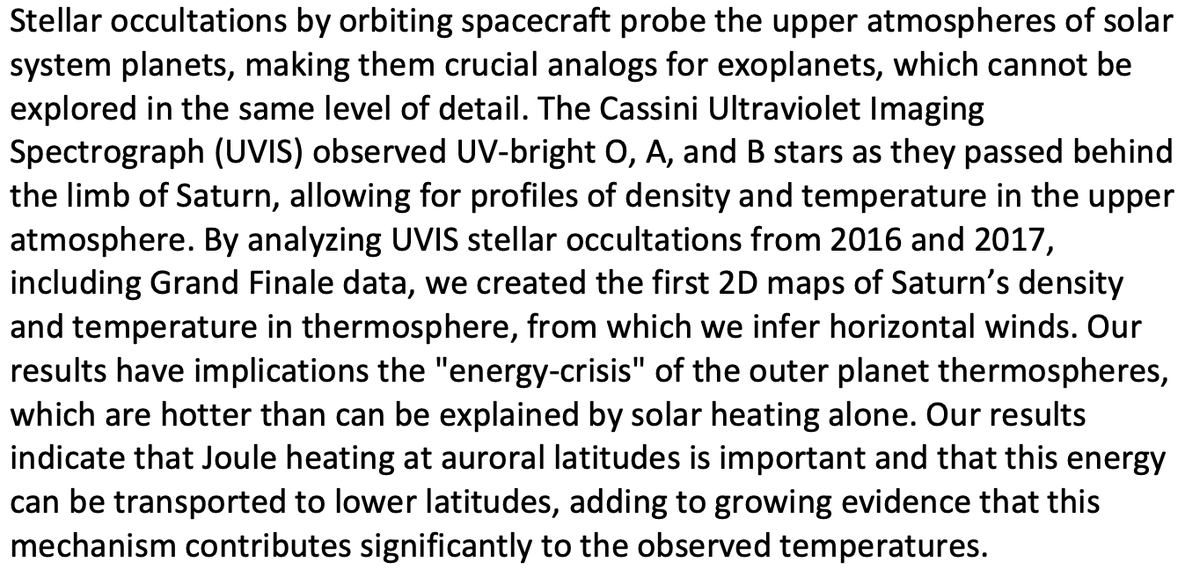 parkaroni's tweet photo. One last #SPUV abstract: Brown et al. found Joule heating is influencing Saturn's outer atmosphere. I wonder, could Joule heating also play a role exoplanet atmospheric escape? For details on the rescheduled #SPUV, go to https://t.co/4CFNBsCxOP https://t.co/KL236vA2Wr