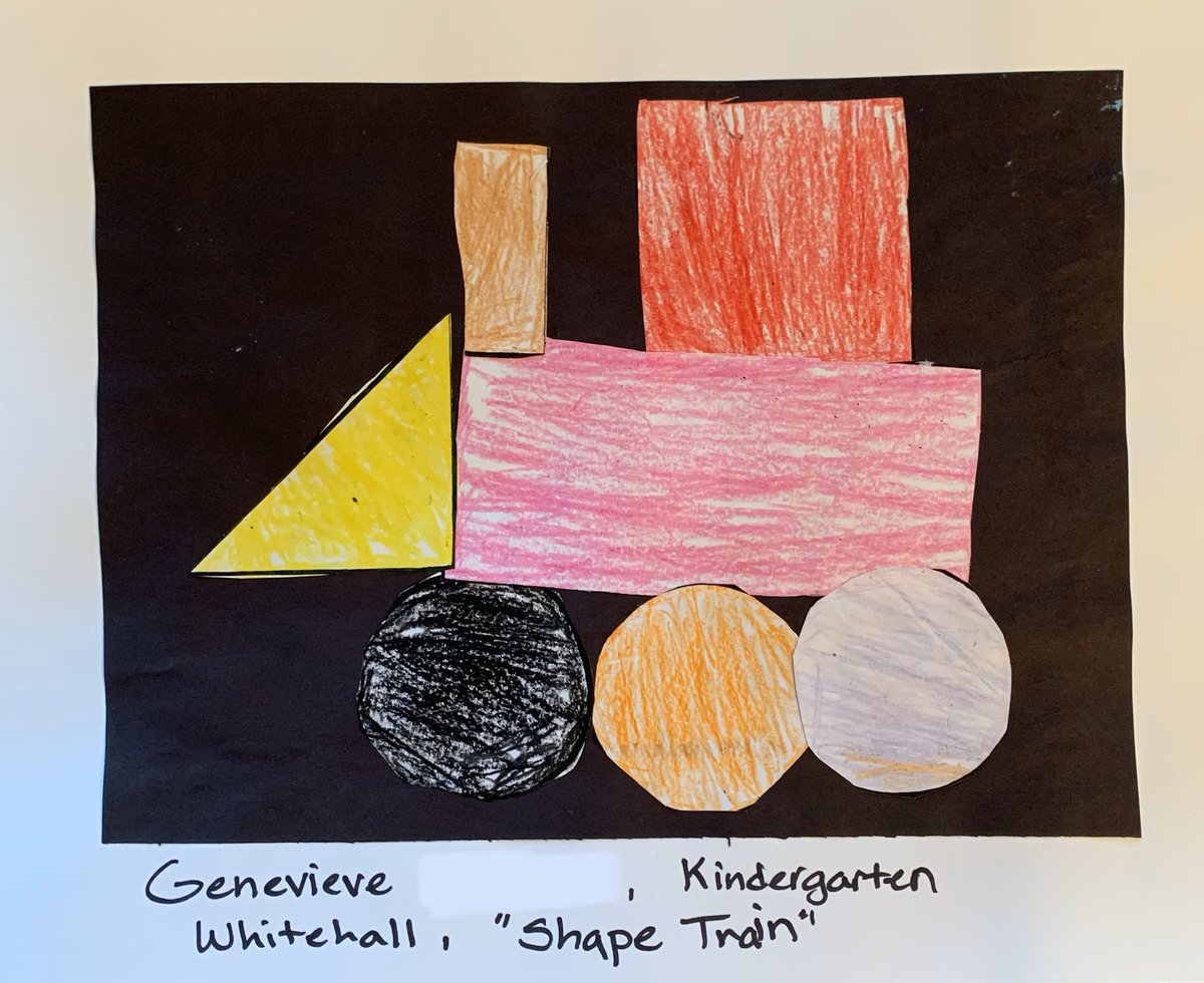 WhitehallART's tweet photo. Kindergarten learned to draw and cut shapes with these shape trains. @WhitehallNASD #nasdproud https://t.co/MZVbrL5mZD