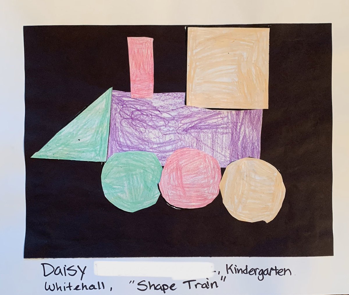 WhitehallART's tweet photo. Kindergarten learned to draw and cut shapes with these shape trains. @WhitehallNASD #nasdproud https://t.co/MZVbrL5mZD