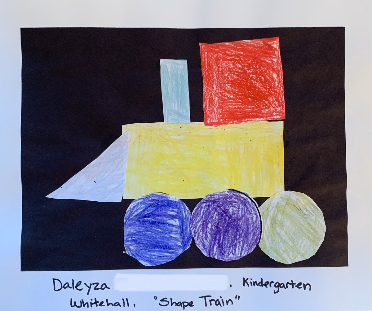WhitehallART's tweet photo. Kindergarten learned to draw and cut shapes with these shape trains. @WhitehallNASD #nasdproud https://t.co/MZVbrL5mZD