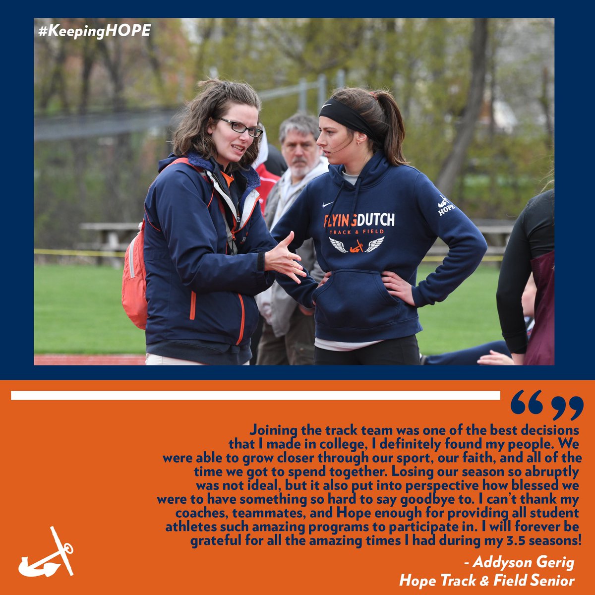 Join us in celebrating our @hopecollegetrack team these next two days! We think Mitchel and Addy really did a great job of summing up their 4 years and the culture of the track program! Thank you ladies! #KeepingHOPE
