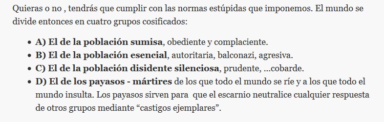 La parte q más me chocó es esta división aleatoria de la población donde queramos o no, nos obligarán a estar en uno de los grupos y el q más se ajusta a los librepensadores es el 4