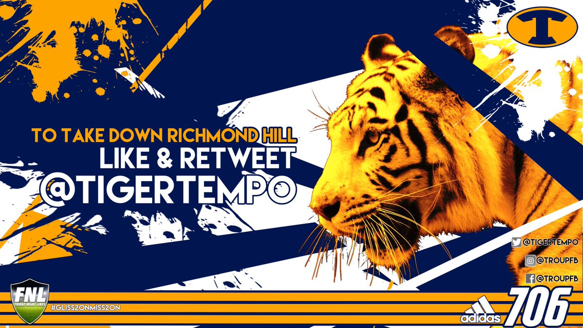 TroupTigerFB's tweet photo. Here is your Scoring tweet! Help us against @RHHSFootball by retweeting and liking! 2 points for a retweet and 1 for a like! Let's Go #TigerNation #Gliss20nMiss20n https://t.co/Nu7E2yxOEW