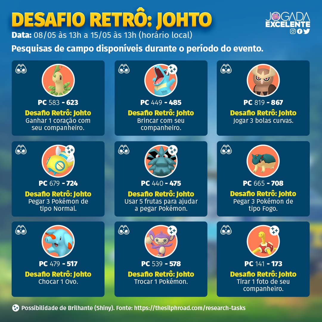 Jogada Excelente on X: Pokémon GO: Pesquisas de Campo disponíveis