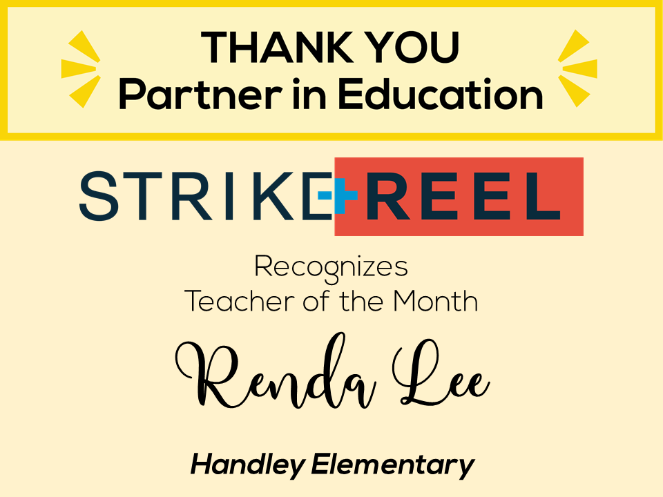 GarlandChamber's tweet photo. In partnership with our friends @StrikeReel the Garland Chamber would like to recognize @Handley_Panther Teacher of the Month, Renda Lee for her outstanding performance! @gisdnews #GarlandISD #HandleyElementary #Strike+Reel #TeacherOfTheMonth https://t.co/hNbJTuUiS9