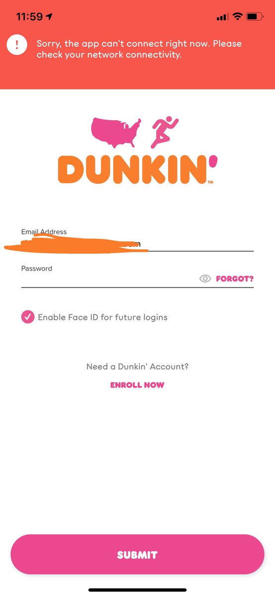danspanglermmhm's tweet photo. @dunkindonuts how do I make this error go away? I’ve been trying intermittently for at least 2 weeks to log in https://t.co/ucuYhh74DT