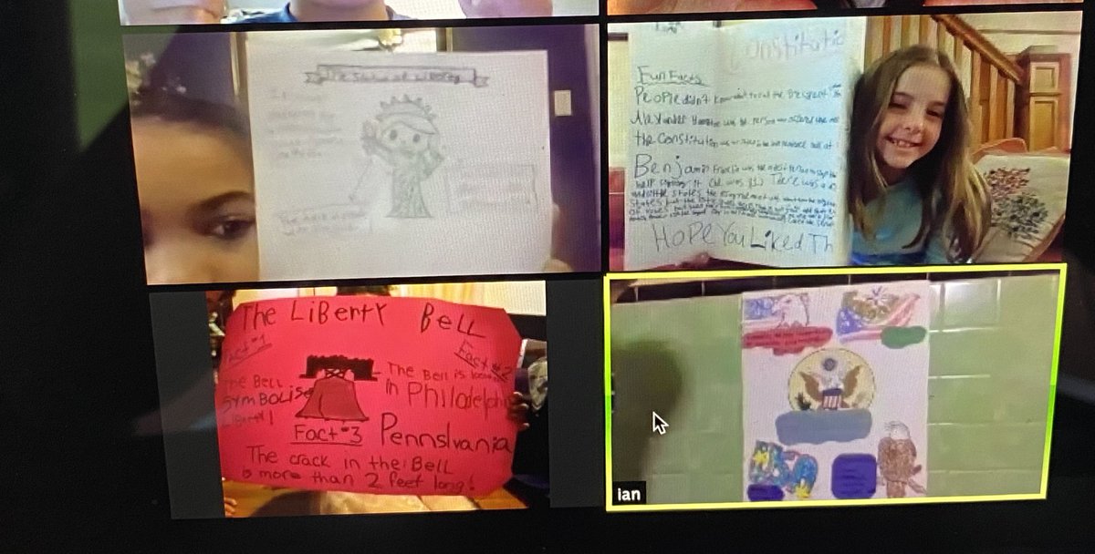 MrsJohnson_2nd's tweet photo. History came alive during our Friday morning zoom session, as my students shared their research on a historical symbol this morning! The posters were beautiful and their presentations were great! Special thanks to the parents who helped facilitate this project at home! https://t.co/GVzJMR85y8
