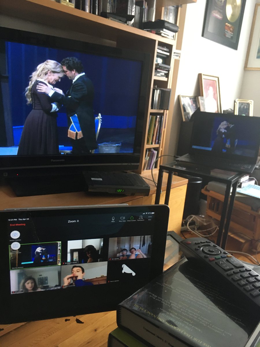 MetOperaGuild's tweet photo. Being shut in has not stopped the 3rd, 4th &amp; 5th grade Wednesday Lunch Opera Club at the @YavnehAcademy in Paramus, NJ from meeting &amp; enjoying opera! Music teacher &amp; Access Opera partner Marsha Motzen streams from her home to these young opera fans!
#OperaEd #ArtsEd #OBLatHome https://t.co/kyEDImyLfP