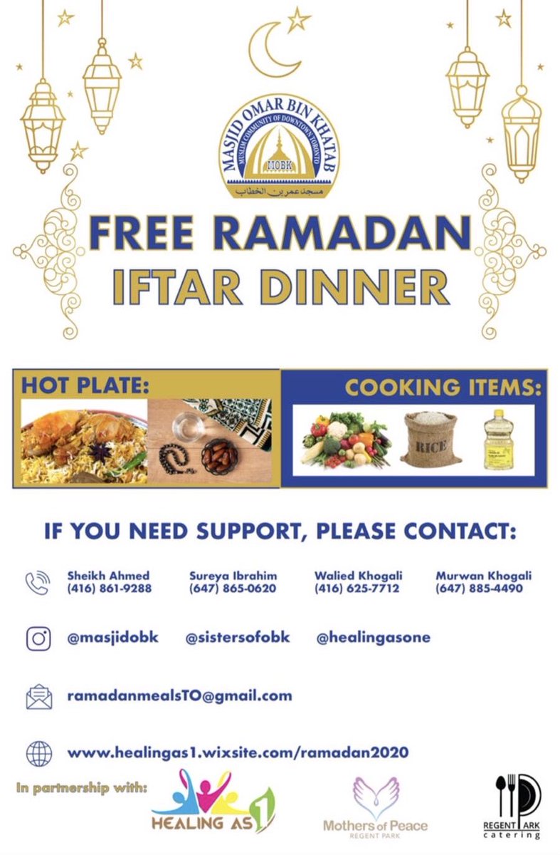 Thinking of all who are celebrating Ramadan during these challenging times. Need meals? Contact our friends at #RamadanMealsTO. Able to donate time or money? That would be great too! #hospitality #ramadan #covid19