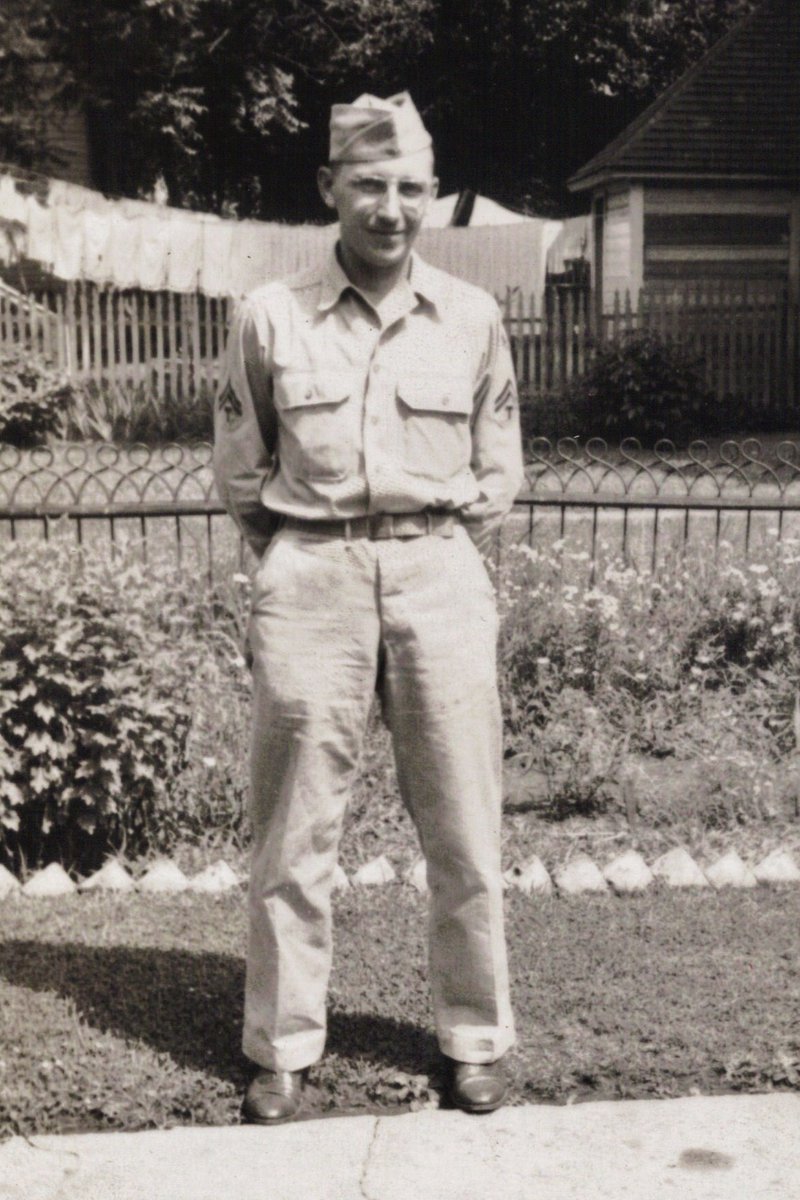 Bill served in the U.S. Army Air Corps, reporting for induction on September 22, 1942 to Scott AFB in Kansas City to attend the Midland Radio School. His nickname in the class was “Beer Belly Bill.” Here he is in 1943.