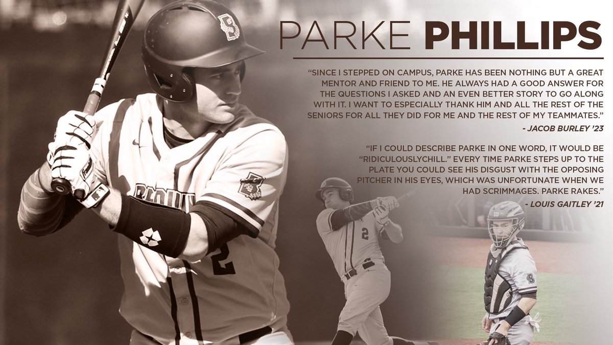 BrownU_Baseball's tweet photo. Today we honor Parke Phillips, a catcher from Venice, FL who occasionally donned a 1B mitt. Parke is moving to San Diego, CA where he will pursue a job in marketing. https://t.co/YN9R6qPv20