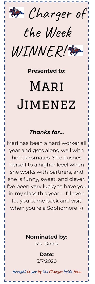 Ms_KKronberg's tweet photo. Congratsย to this weekโs @DundeeCrownHS eLearning CHARGERS OF THE WEEK! ๐ @MsJacobs26 & Miss Mari Jimenez have been going above & beyond in teaching & learning ๐๐ผ See their certificates below to find out how ๐ #ChargerPride #COTW #ChargersUnite https://t.co/dH5qxtiOeG