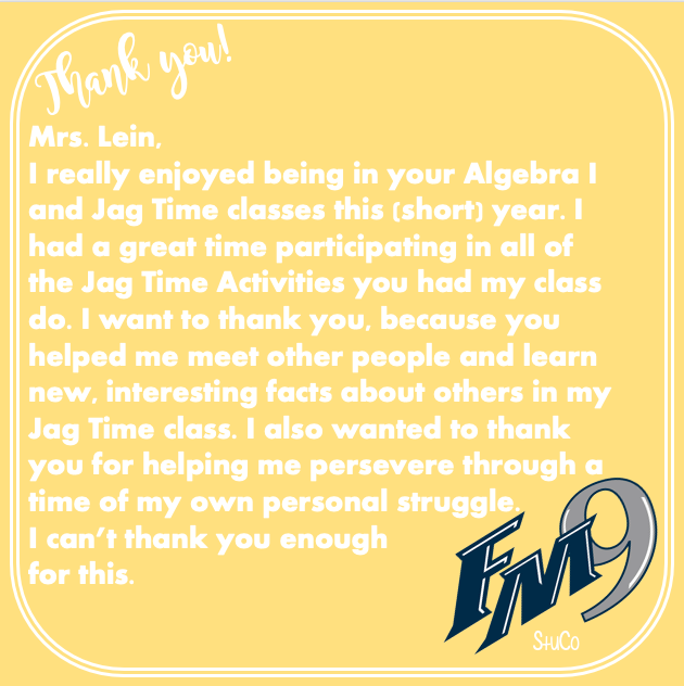 FM9_StuCo's tweet photo. Today may be the last day of #TeacherAppreciationWeek2020 , but we appreciate you every day! Words don't fully express how much our teachers mean to everyone! Thank you! @FMHS9 1/3 https://t.co/k9KIi2icBJ