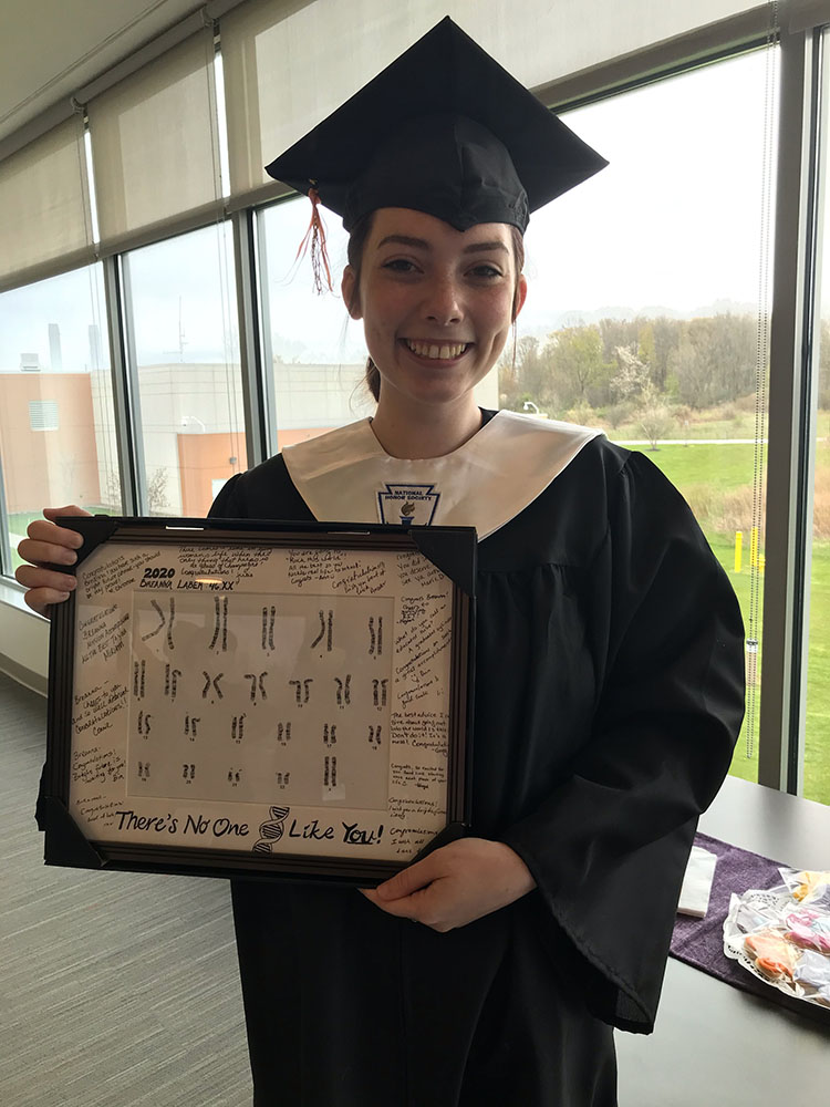 URMed_Pathology's tweet photo. Congrats and kudos to Cytogenetics employee Breanna Laber, who graduates today from @RITtigers with a BS in Biotechnology &amp; Molecular Bioscience AND a BS in Biomedical Science. Her coworkers signed this special card for her. Well done. #FeelGoodFriday https://t.co/y6LKA487RX