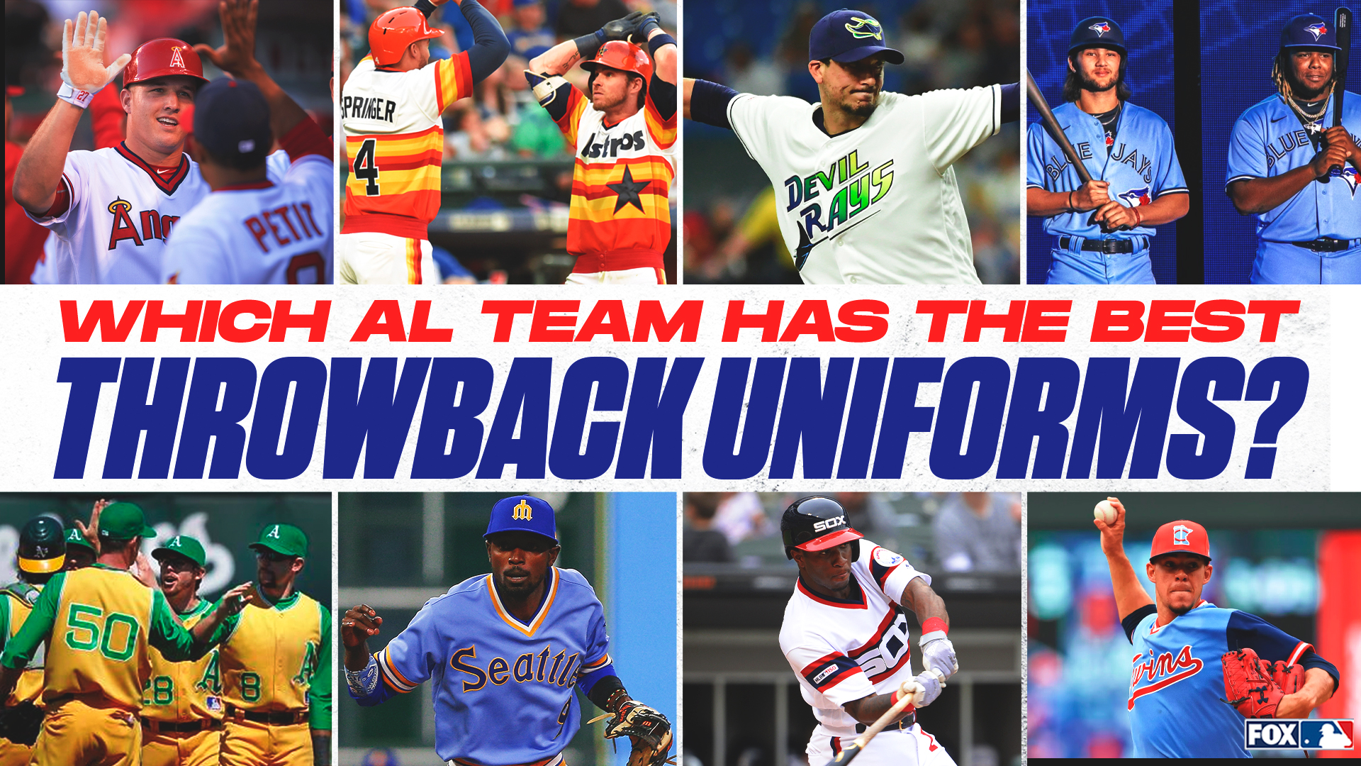 MLB on FOX - Which American League team has the best throwback uniforms?  Chicago White Sox, Houston Astros, Kansas City Royals, Los Angeles Angels,  Oakland Athletics, or Tampa Bay Rays? Pick 😡