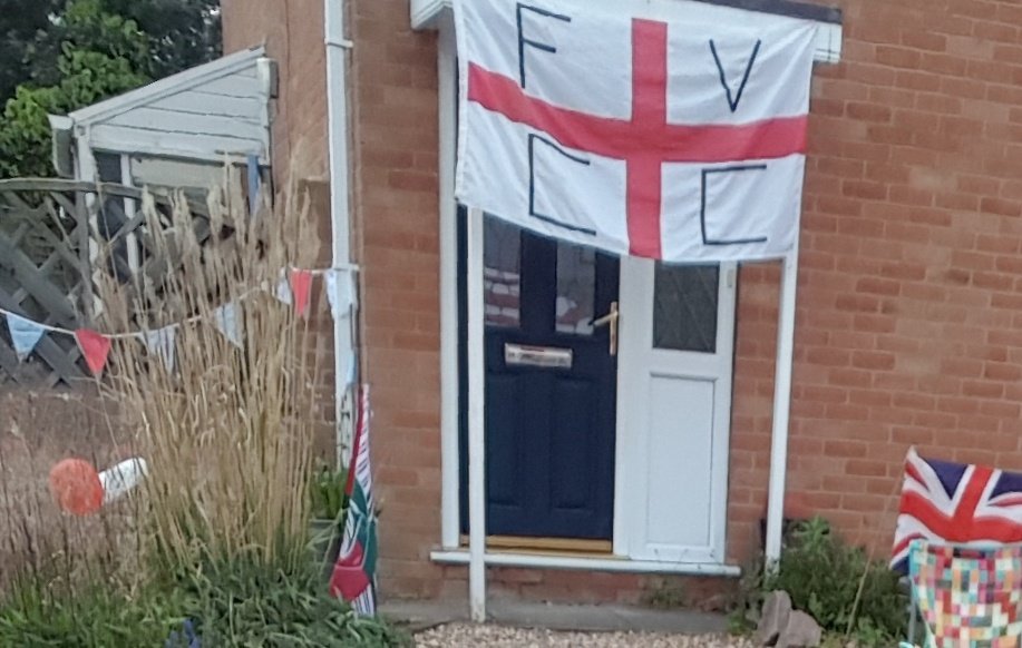 fvcc's tweet photo. Massive thanks to our 1st XI sponsor @FleckneyGroup for arranging the "street" parties. Some very busy front gardens round the village!! Kibworth Road is absolutely rocking!!  #75years https://t.co/10YPzOqmtq