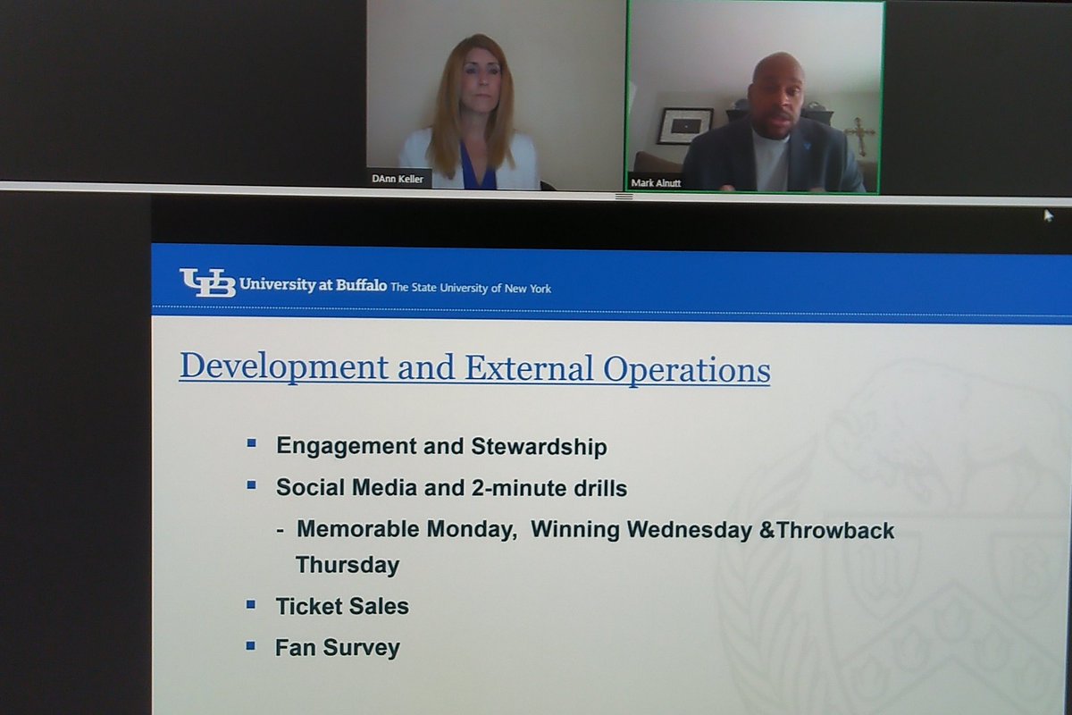 UBBULLS1's tweet photo. Glad to be able to see the @ubalumni webinar featuring @Alnutt41 and @dkeller330 updating everyone on the impact of #COVID19 on @UBAthletics and @UBuffalo ππ€ https://t.co/TP6X3U5vUy