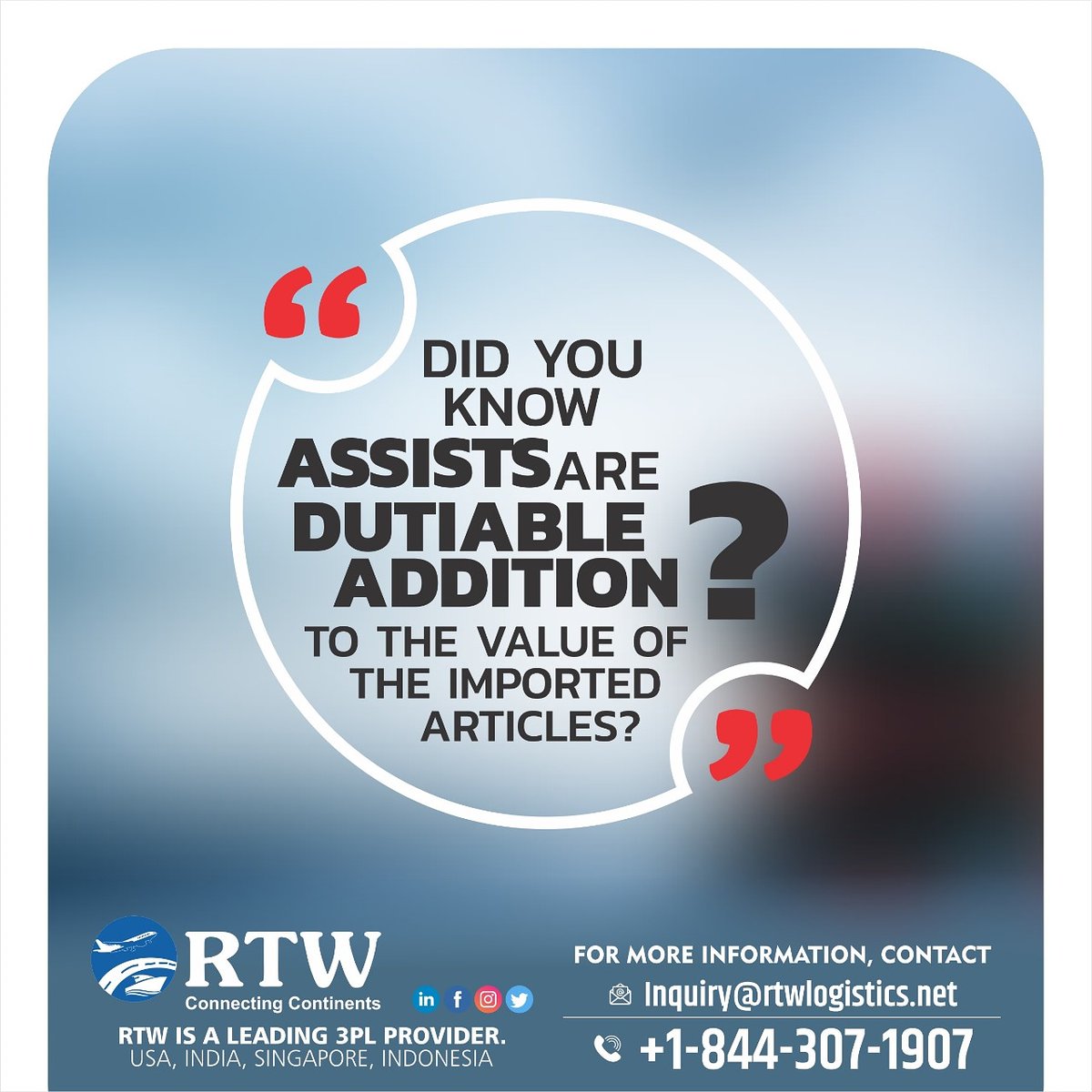 RtwLogistics's tweet photo. Did you know assists are dutiable addition to the value of the imported articles?
Visit - https://t.co/TbMK1FyRui
#RTW #customsbrokerage #customsbroking #imports #logistics #3pl https://t.co/NcnKp42J5U