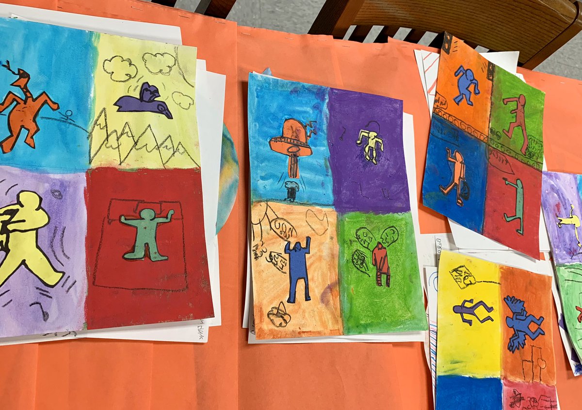 MrsAllensART's tweet photo. #FlashbackFriday when CFE 4th graders were creating these fun Keith Haring pieces. Sorting all these masterpieces to go home reminds me of fun creative days in the art room! 🎨🖍❤️🦁 #keepcreatinglions #cfesproud #LockhARTLions #growingrootsandwings #LovemyLISD @CFELISD https://t.co/zbU3yhnIV1