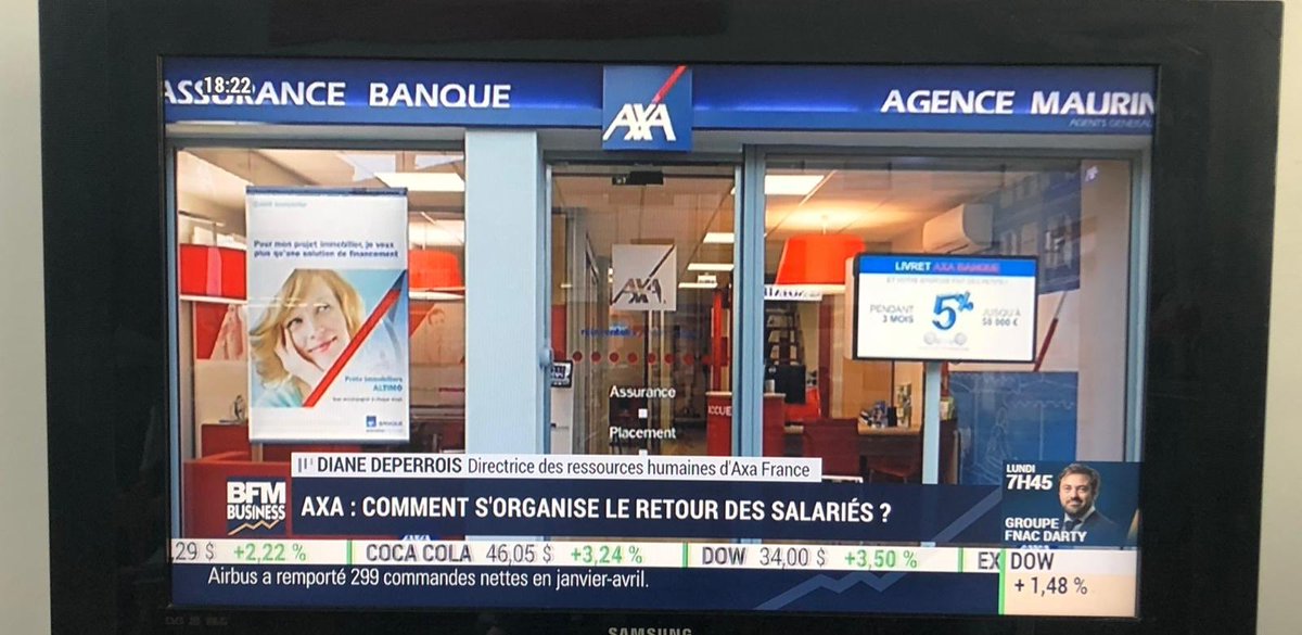 Ouverture progressive sur la base du volontariat 
> aménagement avec plages horaires &amp; gestes barriere 
> d’abord dans le Gd Ouest
> notre activité ne s’est jamais arrêtée
> les agences AXA vont progressivement réouvrir au public <a href="/DianeDeperrois/">Diane Deperrois 🎀</a> , DRH d’<a href="/AXAFrance/">AXA France</a> sur <a href="/BFMTV/">BFM</a>