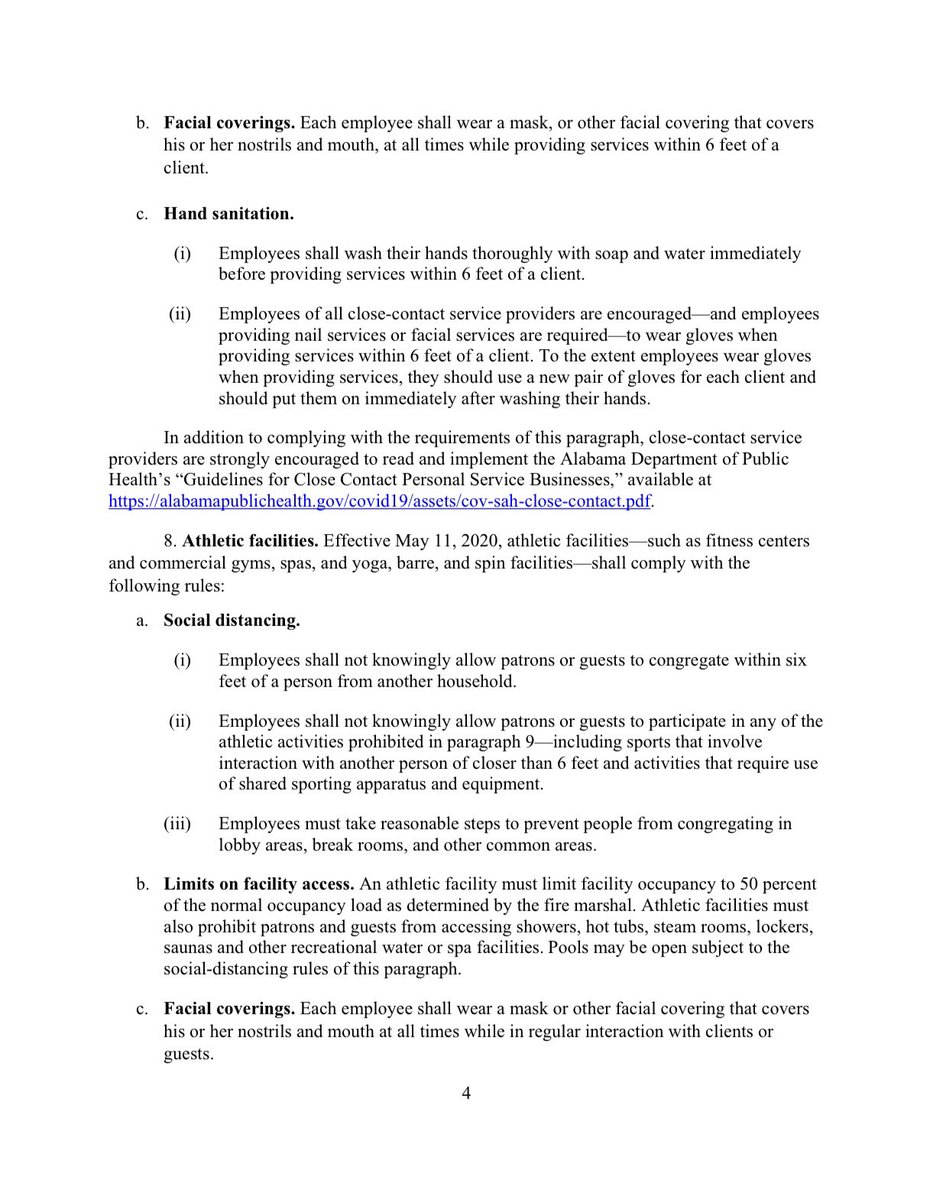 RepEngland70's tweet photo. Here is the state of Alabama’s new public health order that will go into effect Monday May 11.  #alpolitics #COVID19 #coronavirus https://t.co/aAxSFNlVD3