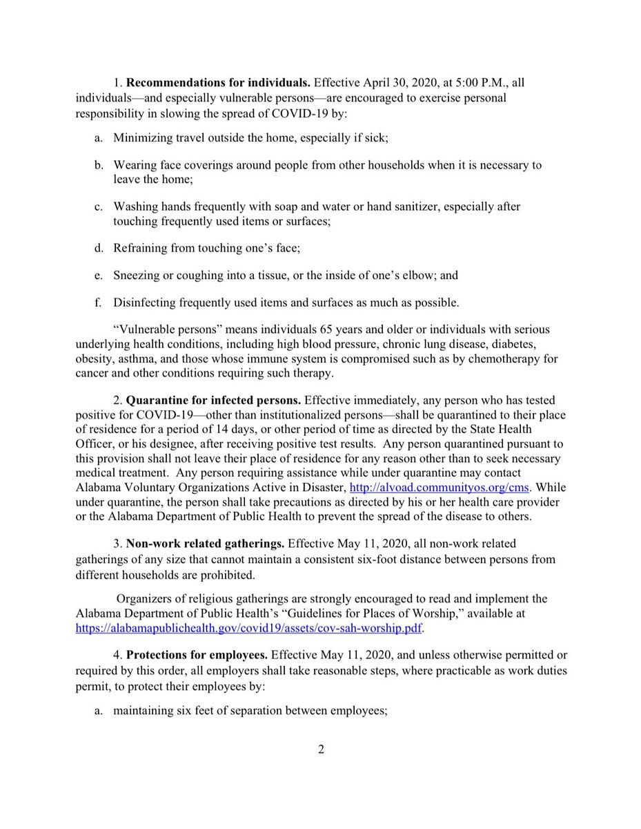 RepEngland70's tweet photo. Here is the state of Alabama’s new public health order that will go into effect Monday May 11.  #alpolitics #COVID19 #coronavirus https://t.co/aAxSFNlVD3