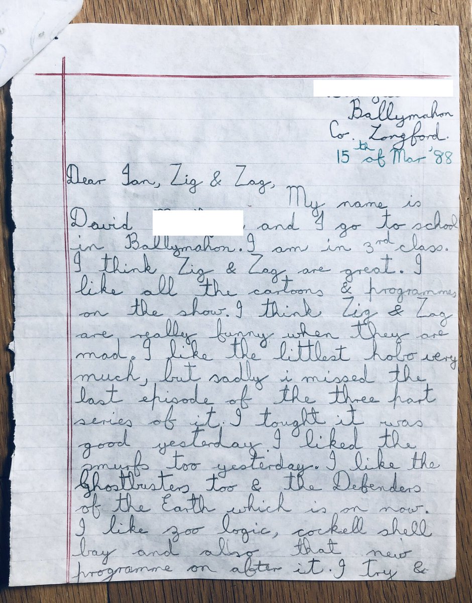 DoubleZCreative's tweet image. #POBox2222 David from Ballymahon sent this great drawing into #DempseysDen March 1988! He thinks #ZigandZag “are really funny when they are mad.” He also likes Cockell She’ll Bay “and that new programme after it” 😂👊