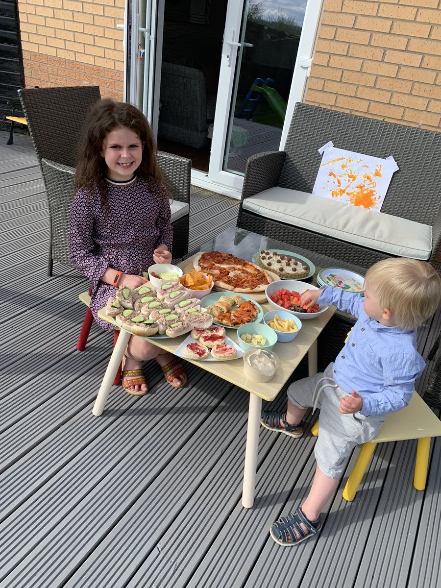 RachelHarrisx's tweet photo. Katiya and Rex enjoyed making scones  and setting the table for our VE Day tea party today ❤️💙 @Y2Brunton https://t.co/KHGr89AhPv
