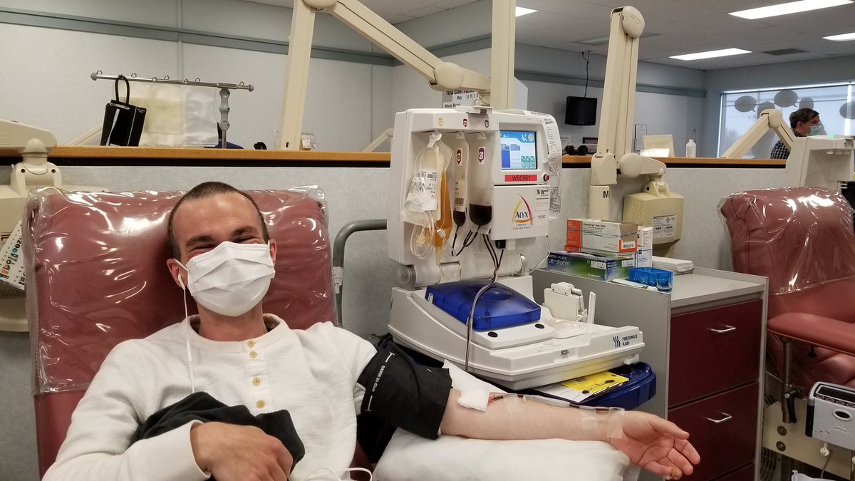 Done with Round 3 of convalescent plasma donation at  @NYBloodCenter! (I look like that because the employee told me to smile for the camera and I laughed.)