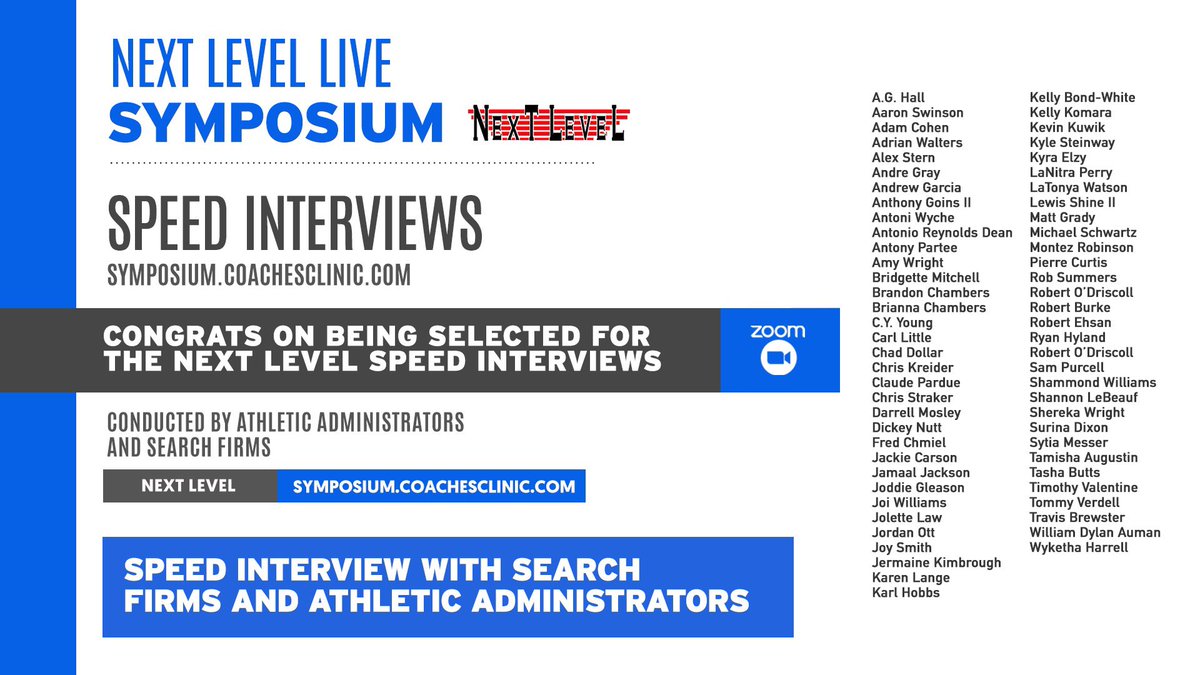 AStepUpFHA's tweet photo. Congrats to these 6️⃣0️⃣ coaches for being selected for Speed Interviews with Search Firms & Athletic Directors.
Building relationships is what it’s all about! 🤝 #NextLevelLive 💻💼 https://t.co/61fV1L7uio