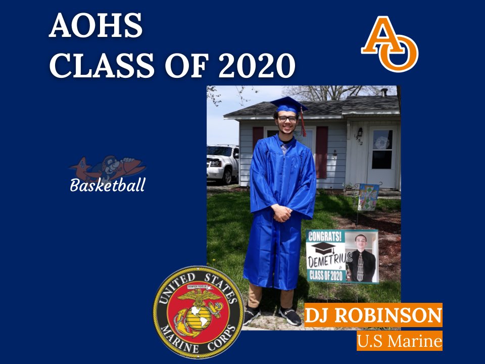 AOStuCo's tweet photo. DJ Robinson will be enlisting into the U.S. Marines. Congratulations DJ! #WeAreAO https://t.co/7b0G3nC3ME