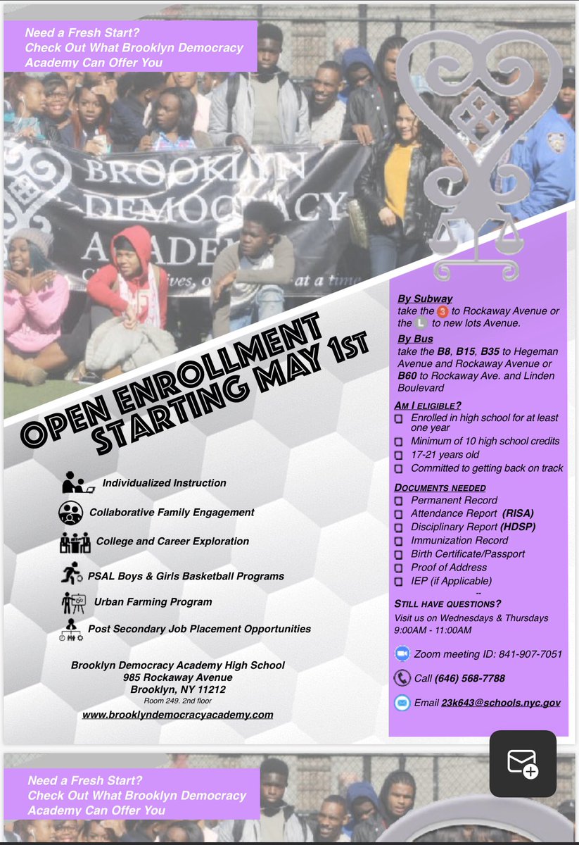 Open enrollment has started over at Brooklyn Democracy Academy!#nycdoe #access #citywide #transferhighschools #championsforchildren #brooklyn #nyc